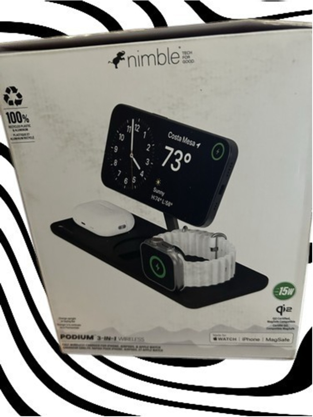 Nimble Podium 3 in 1 Fast Wireless Charger for iPhone, Airpods, & Apple Watch